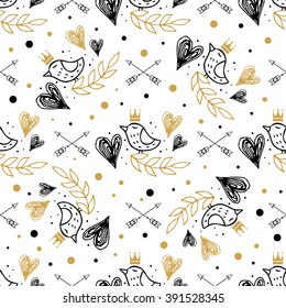 Romantic seamless pattern for valentines day, scrap-booking, invitations, congratulations, wedding, marriage, save the date, baby shower, bridal, birthday. Vector illustration