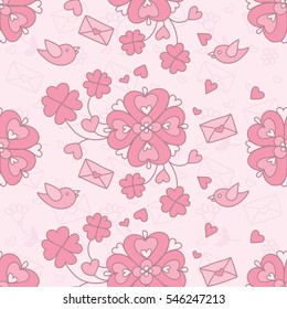 Romantic seamless pattern for Valentine's Day. Background for greeting cards, scrapbooking, print, gift wrap, manufacturing, fabric.