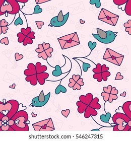 Romantic seamless pattern for Valentine's Day. Background for greeting cards, scrapbooking, print, gift wrap, manufacturing, fabric.