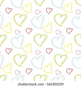 Romantic seamless pattern. Vector pattern with heart shape. Hand drawn pattern.