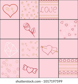 romantic seamless pattern vector illustration by Valentine's Day, February 14.  hand-drawn hearts, rose, envelope, love Valentine