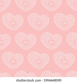 Romantic seamless pattern with vintage hearts for textile, wallpaper, covers, print, wrap, surface, scrapbooking. Background for Valentine's Day, birthday, wedding invitation. Vector.