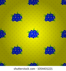 Romantic seamless pattern with watercolor bouquet of abstract forget-me-not flowers in yellow, blue and green colors. For backgrounds, textiles, wrapping papers, greeting cards. Vector illustration.