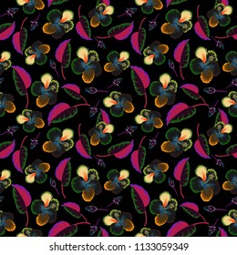 Romantic seamless pattern with watercolor bouquet of abstract hibiscus flowers in black, brown and gray colors. For backgrounds, textiles, wrapping papers, greeting cards. Vector illustration.