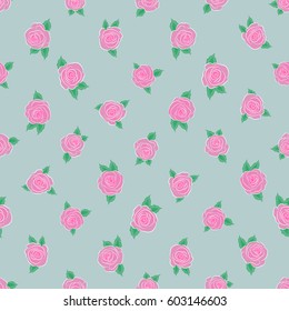 Romantic seamless pattern with watercolor bouquet of abstract rose flowers and green leaves on a neutral background. For backgrounds, textiles, wrapping papers, greeting cards. Vector illustration.