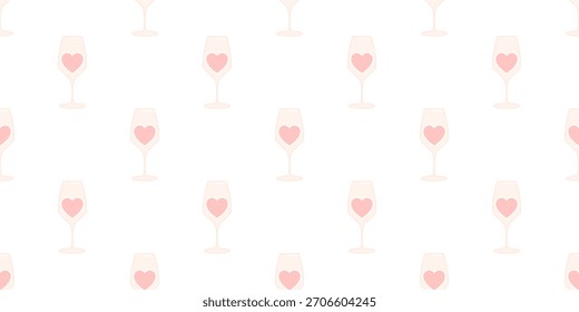 Romantic seamless pattern with wine glass hearts
