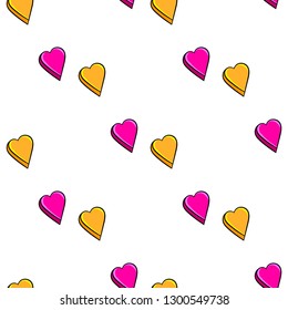 Romantic seamless pattern with yellow and pink hearts on white background