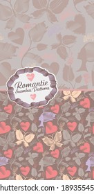Romantic seamless patterns with butterflies, flowers and hearts.