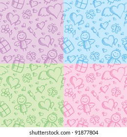 romantic seamless patterns with hand drawn elements