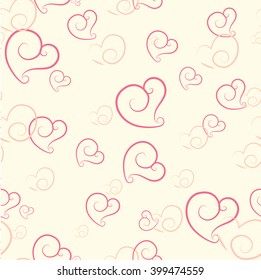 romantic seamless patterns with hearts curved shape