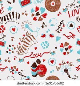 Romantic seamless patterns. Love song. Valentine's day.