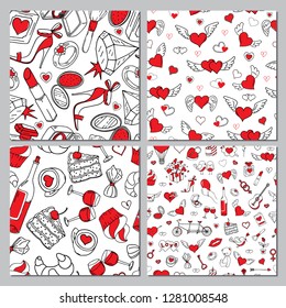 Romantic seamless patterns set. Valentine's day. Holiday background.