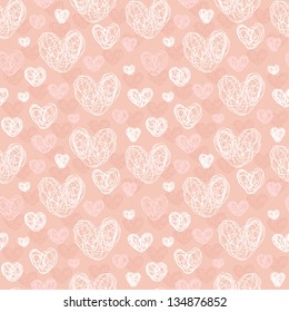 Romantic seamless texture with hearts. Endless rose doodle pattern, template for design and decoration fabric, greeting cards, covers, backgrounds, packages, wrapping paper