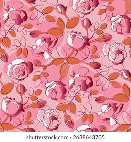 Romantic seamless vector background featuring soft pink roses and buds. Delicate floral design for wedding decor, fabric, digital papers. Subtle shading