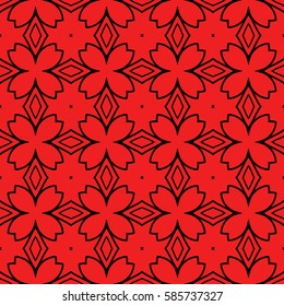 romantic seamless vector geometric background. Floral ornament. red, black color. for invitation, design, wallpaper
