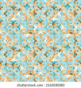 Patrón vectorial romántico sin fisuras con flores estilizadas en color naranja y azul Decorativo geométrico de textura de rejilla floral para papel de pared, huellas, telas de moda y decoración doméstica. 
