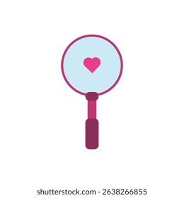 romantic search icon with a magnifying glass and heart. Great for dating websites, love apps, or discovery-themed romantic designs. Vector file included.