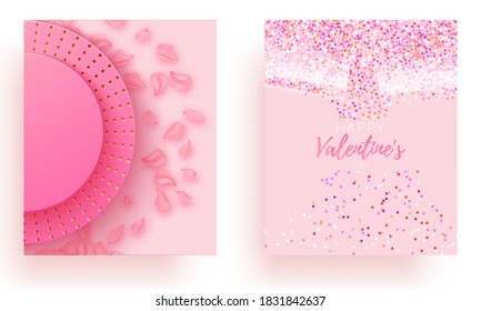 Romantic set banner. Spesial brochure with hearts. Gift poster card. Sale banner background for romantic day.