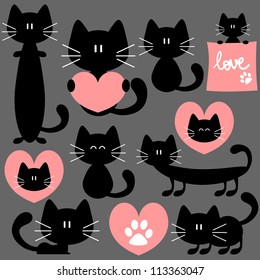 Romantic set of cute cats