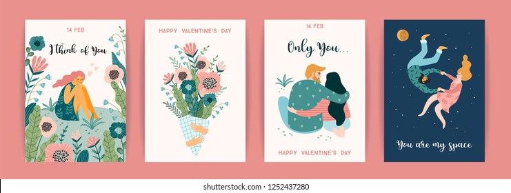 Romantic set of cute illustration. Love, love story, relationship. Vector design concept for Valentines Day and other users.