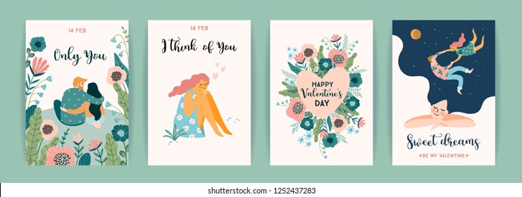 Romantic set of cute illustration. Love, love story, relationship. Vector design concept for Valentines Day and other users.