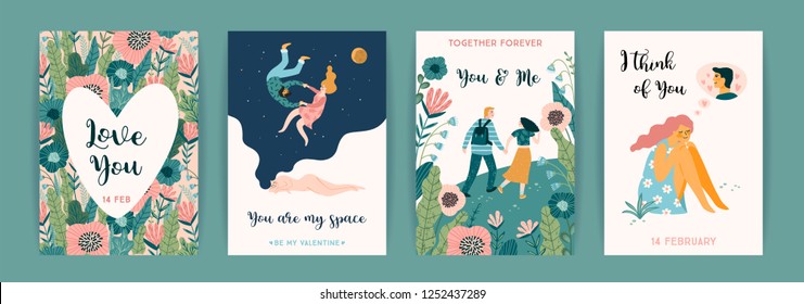 Romantic set of cute illustration. Love, love story, relationship. Vector design concept for Valentines Day and other users.