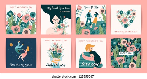 Romantic set of cute illustrations. Love, love story, relationship. Vector design concept for Valentines Day and other users.