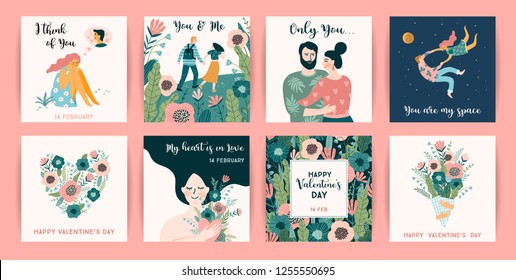 Romantic set of cute illustrations. Love, love story, relationship. Vector design concept for Valentines Day and other users.