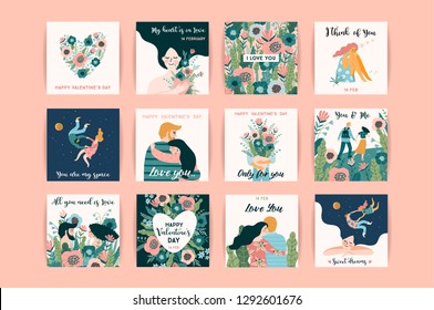 Romantic set of cute illustrations. Love, love story, relationship. Vector design concept for Valentines Day and other users.