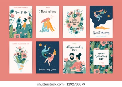 Romantic set of cute illustrations. Love, love story, relationship. Vector design concept for Valentines Day and other users.