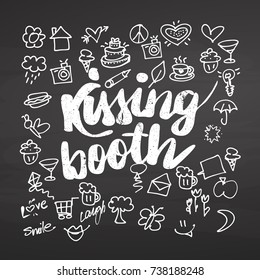 Romantic set of doodles on chalkboard. Handdrawn vector sketch, clean outlines, vintage style blackboard.