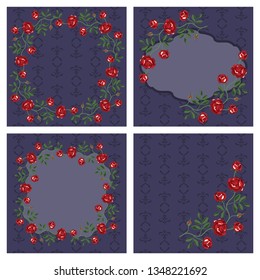 Romantic set of frames decorated with red roses. The set can be used for decorating greeting cards, invitations, parties, gift labels, stickers, labels, scrapbooking, decorative projects