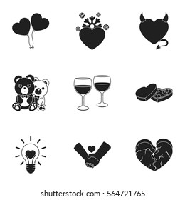 Romantic set icons in black style. Big collection of romantic vector symbol stock illustration