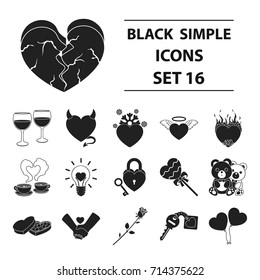 Romantic set icons in black style. Big collection romantic vector symbol stock illustration