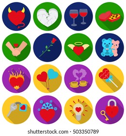 Romantic set icons in flat style. Big collection romantic vector symbol stock illustration