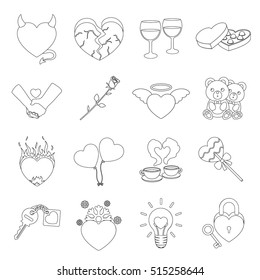 Romantic set icons in outline style. Big collection of romantic vector symbol stock illustration