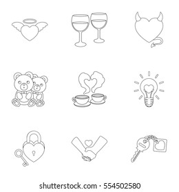 Romantic set icons in outline style. Big collection of romantic vector symbol stock illustration