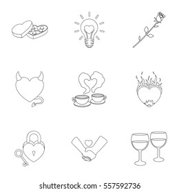 Romantic set icons in outline style. Big collection of romantic vector symbol stock illustration