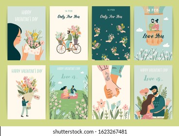 Romantic set of illustrations with man and woman. Love, love story, relationship. Vector design concept for Valentines Day and other users.