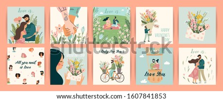 Romantic set of illustrations with man and woman. Love, love story, relationship. Vector design concept for Valentines Day and other users.