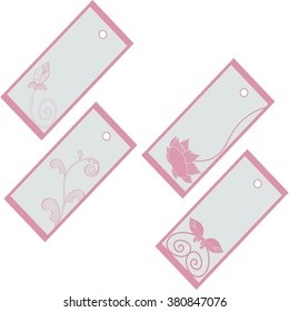 Romantic set of labels with pink silhouette of flowers. Vector