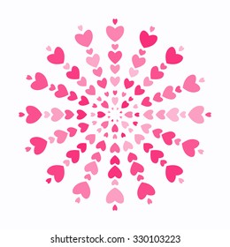 Romantic set of pink hearts in a circle large and small