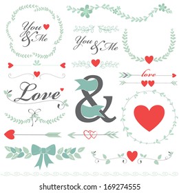 Romantic set  in retro style, vector