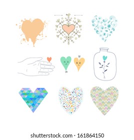 Romantic set. Vintage decor. Different hearts for your ideas.