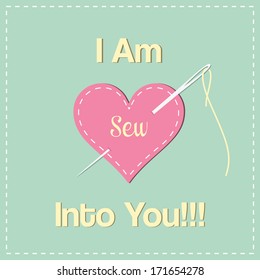 Romantic Sewing Heart Illustration Vector, Sew Into You