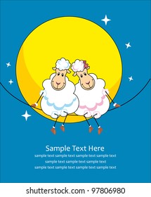 romantic sheep couple card. vector illustation