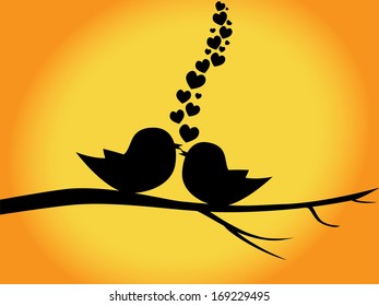 Romantic silhouette of birds