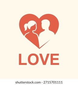 Romantic silhouette of a couple faces within a heart.