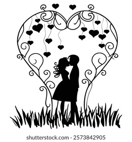 romantic silhouette couple heart shaped tree bla eps