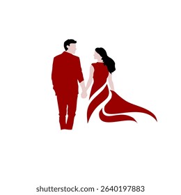 Romantic Silhouette of a Couple Holding Hands at Wedding, Perfect for romantic themes, wedding inspiration, and love stories